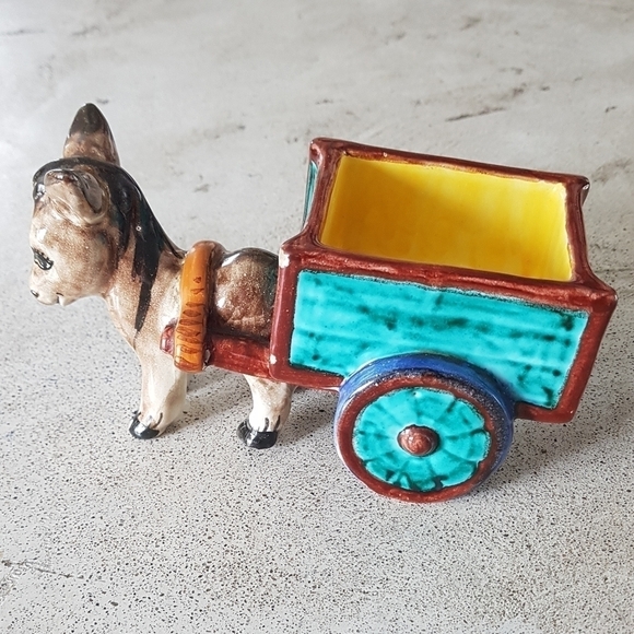 Vintage Made In Italy Pottery Donkey and Cart Planter - Picture 10 of 10